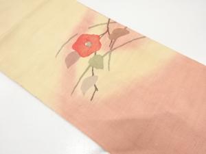 手織り紬　椿模様織り出し　名古屋帯